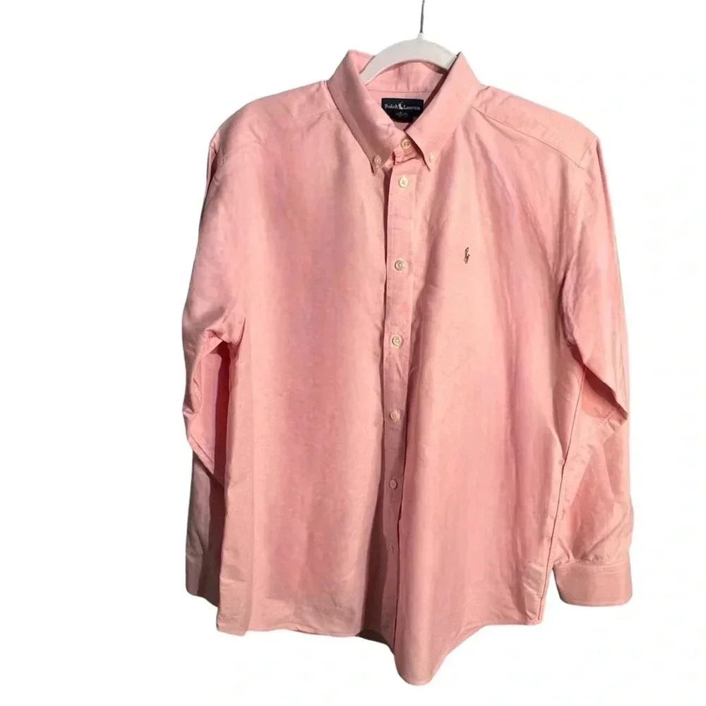 Ralph Lauren Button Down Solid‎ Classic Fit Cotton Flesh Pony Size  20 Pr…